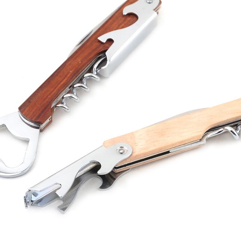 Wood Handle wine opener Stainless Steel Hand-Held Deluxe Bottle Opener Corkscrew Double Hinge Waiters Wine Bottle Opener LX6394
