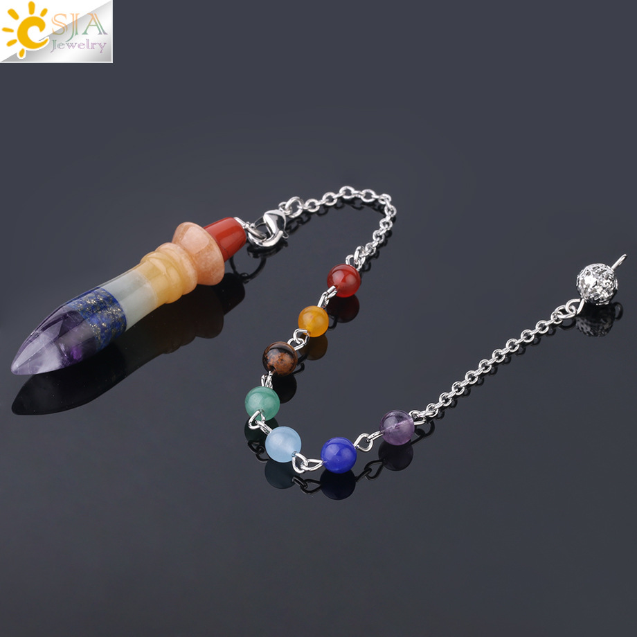 7 Chakra Yoga Angel Necklace Raw Pendant Natural Dowsing Pendulum Necklaces Reiki Beads for Jewelry Making Women Boho