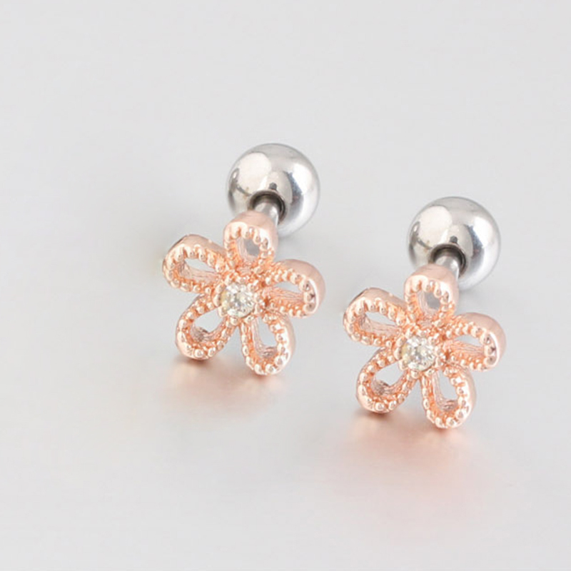 Women Charm Flower Screwback Stud Earring Ear Bone Nail Jewelry No Fading No Allergies Safe Sleeping Without Picking