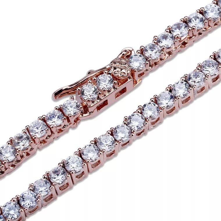 Hip Hop Gold Chain, 1 Row Round Cut Tennis Necklace Mens Punk Iced Out Rhinestone Chain Necklace Micro Inlaid Cubic Zircon Choker