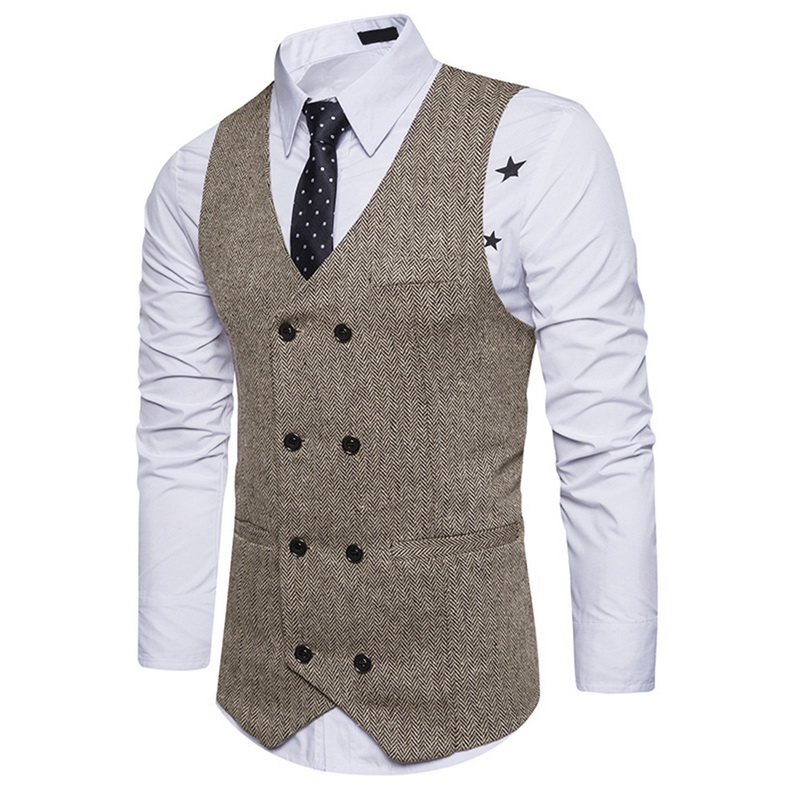 MoneRffi Men Business Suits Vest Solid Slim Fit Vests&Waistcoats Double Breasted Waistcoat Sleeveless Male Formal Jacket Coats