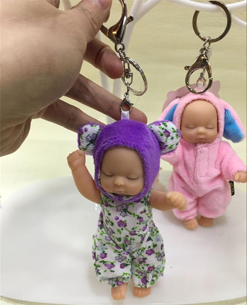 New Cute Sleeping Baby Doll Keychains for Women Bag Toy Key Ring Fluffy Fur Plush Key Chains Can Be Twisted 360 Degree Joints Undressed