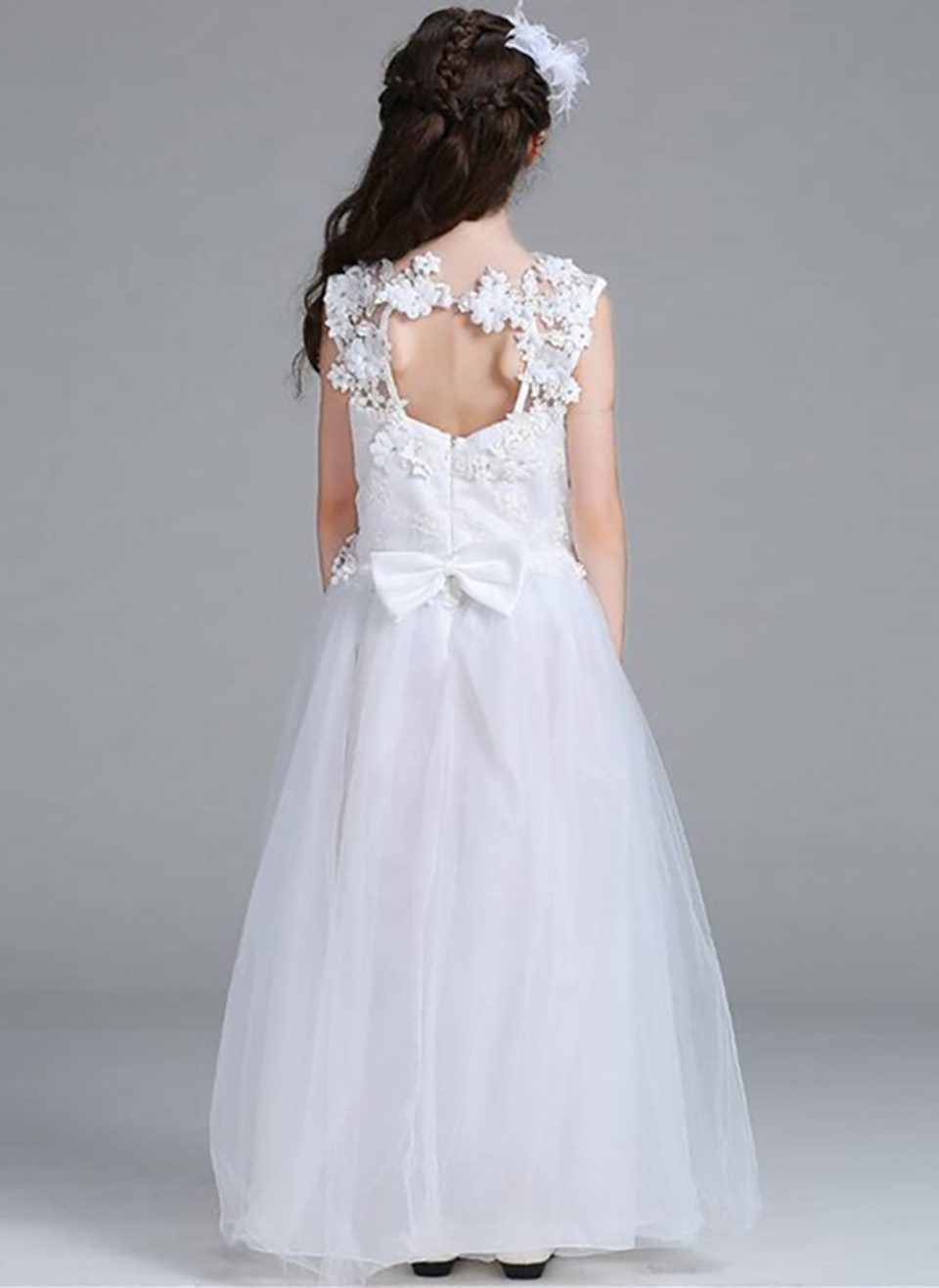 Flower Girl Dress For Weddin Party White Elegant Lace Tulle Girl Formal Gown First Communion Dresses For Teenage Girl