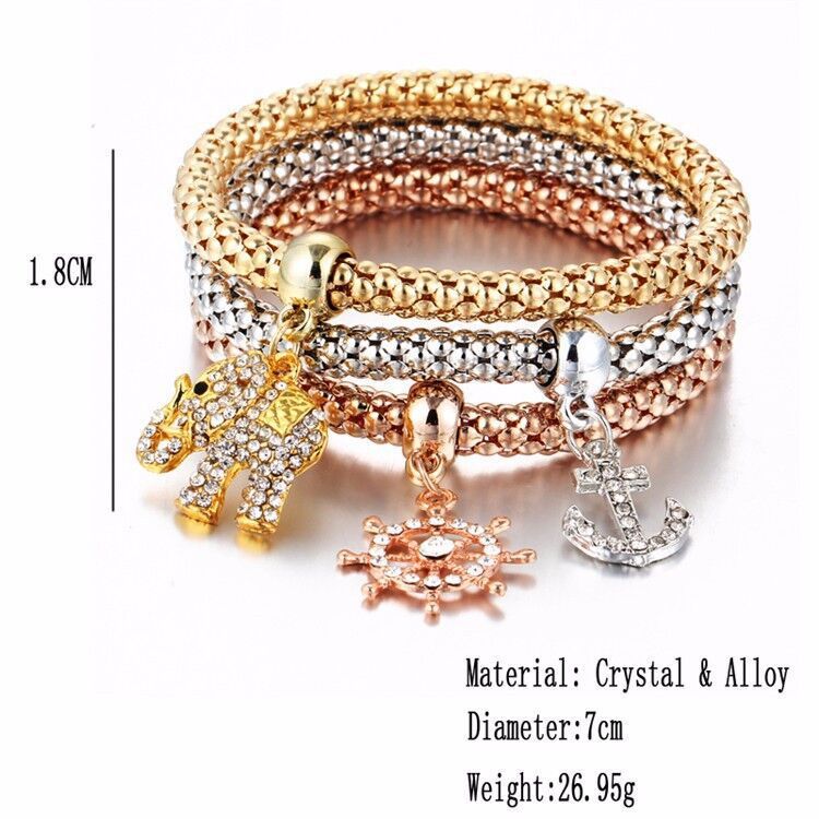 13style Elastic Crystal Bracelet Set Heart Key lock Crown Tree of Life Skull Elephant owl Charm Bangle For Women Men Fashion Jewelry Bulk