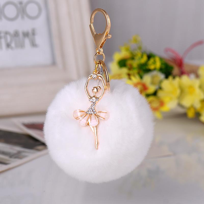 New Cute Ballerina Keychains with Rhinestone Ballet Plush Ball Keyrings for Gifts Charm Key Chain Ring Jewelry 6pcs/Lot