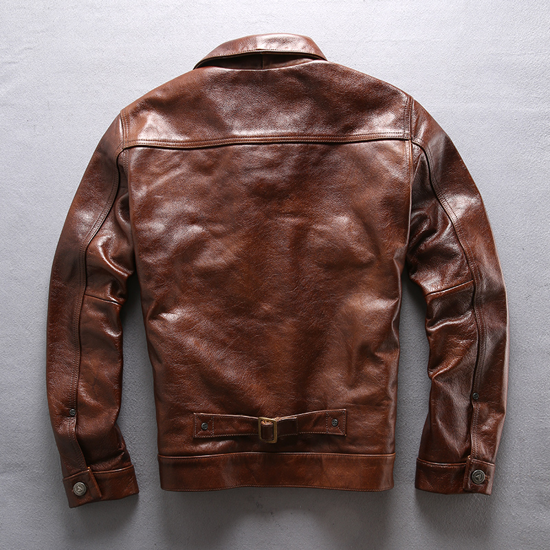 Factory New Men Brown Cow Leather Jacket Real Cowhide Casual Single Breasted Slim Fit Jackets Winter Russia Coats B4