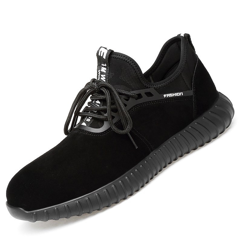 Hot Sale-Men's Breathable Safety Shoes Steel Toe Cow Suede Leather Work Boots Puncture Proof Safety Boots Lightweight Steel Toe Shoes