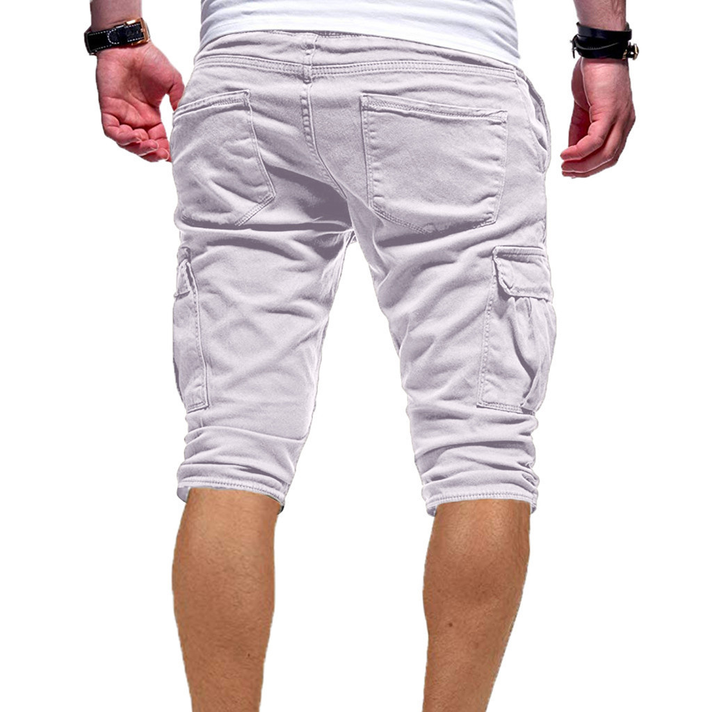 Casual Solid Knee Length Joggers Pockets Shorts Men Clothes Drawstring Sweatpants Short Pantalon Corto Hombre Chort Homme 1# Y19050702