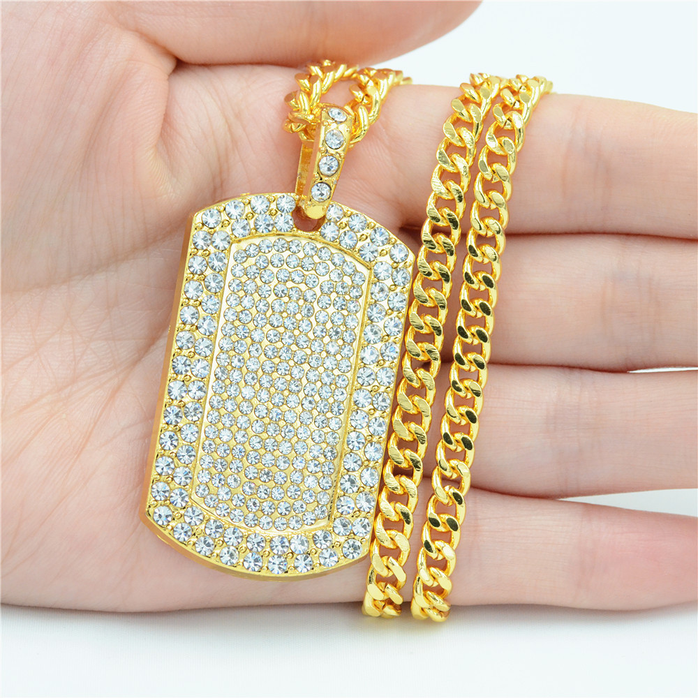 2020 mens jewelry Vintage Men's Pendant Filled Iced Out Rhinestone Gold Color Charm Square Dog Tag Necklace With Cuban Chain Hip Hop Jewelry
2020 mens jewelry Vintage Men's Pendant Filled Iced Out Rhinestone Gold Color Charm Square Dog Tag Necklace With Cuban Chain Hip Hop Jewelry