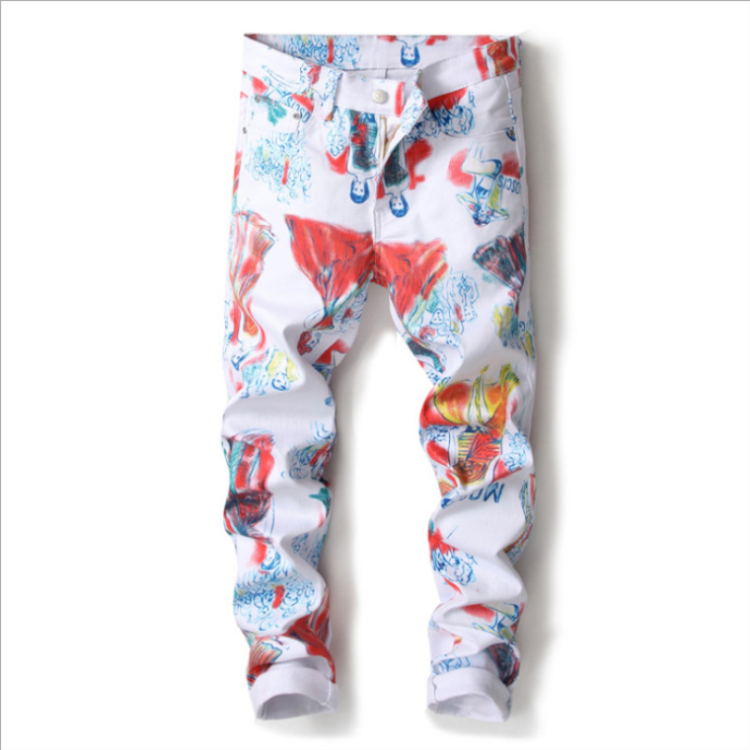 BOKADIAO Man jeans fashion Multicolor Paint Splatter Straight jeans for men white Pants wild Slim denim trousers male Streetwear