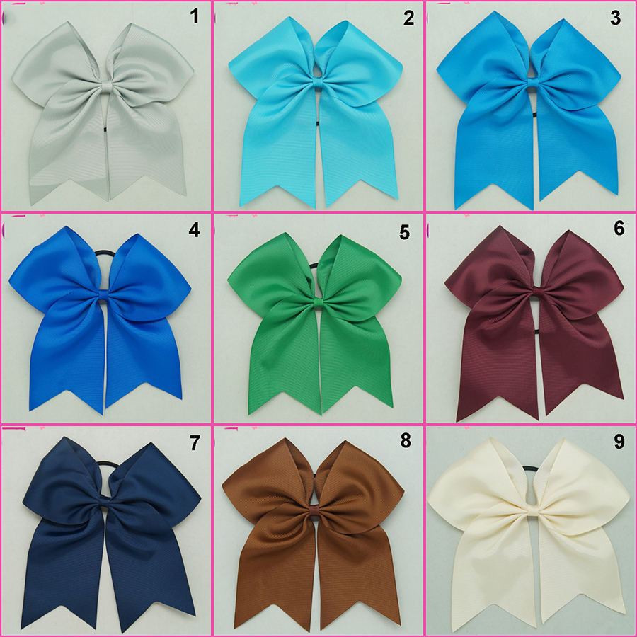 8 Inch Large Plain Solid Cheerleading Ribbon Bows Grosgrain Cheer Bows Tie With Elastic Band Girls Rubber Hair Band Hair Accessories M1116