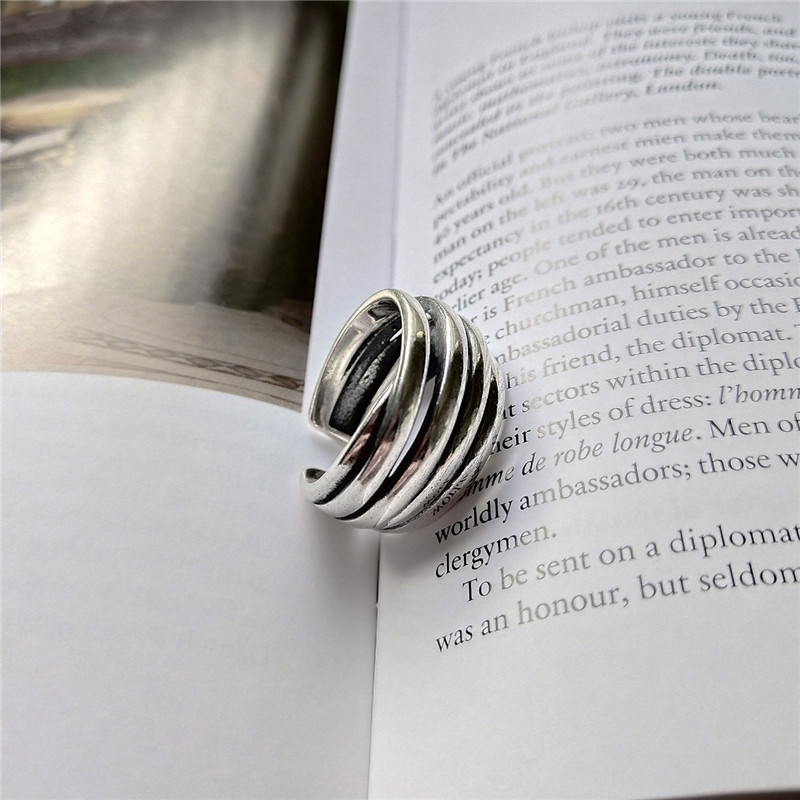 New Vintage Style 100% 925 Sterling Silver Jewelry joyas de plata 925 Multi Layer Open Size Statement Rings For Women