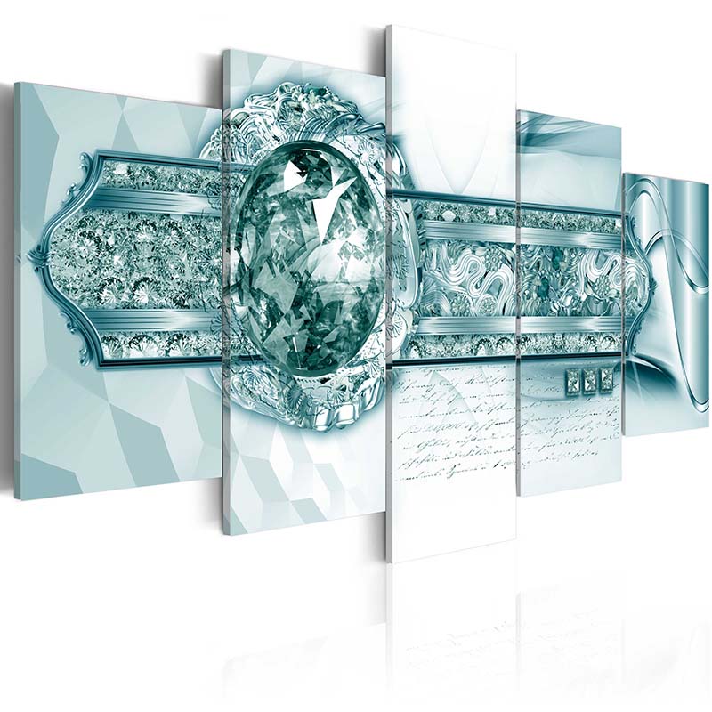 Fashion Wall Art Canvas Painting 5 Pieces Silver Yellow Blue Abstract Diamond Flower Modern Home Decoration,Choose Color And Size No Frame