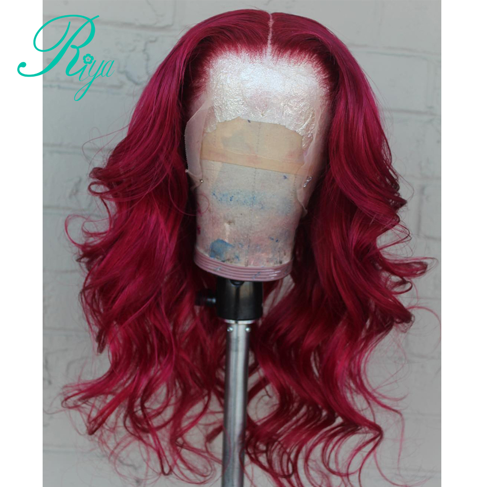 150% Invisible Red Body Wave synthetic Lace Front Wig Preplucked Brazilian hair Burgundy/wine red Wigs For Black Women