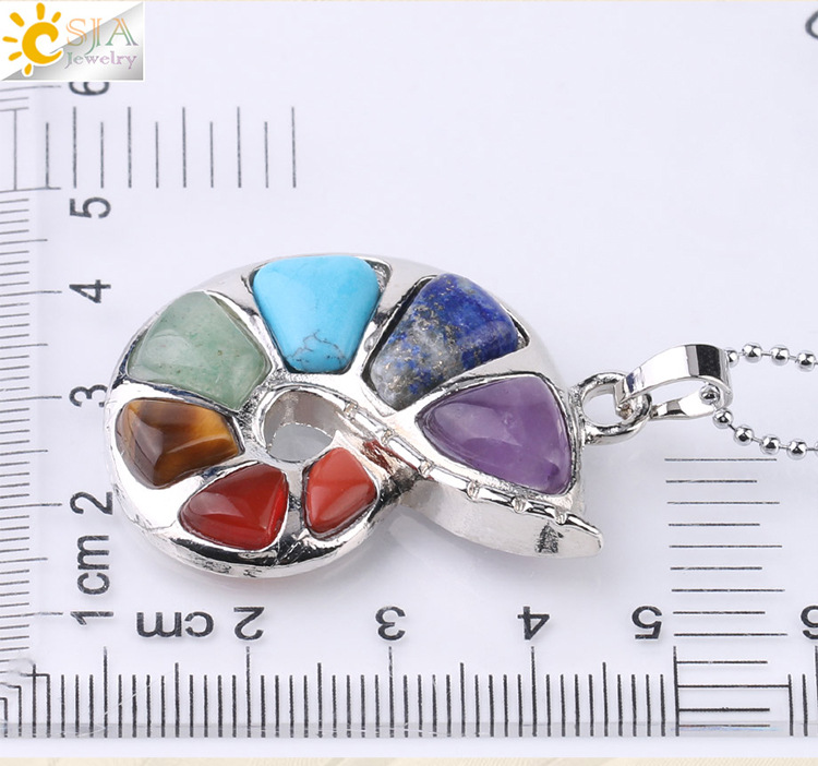 Conch Shape Seven Chakra Energy Natural Rhinestone Pendant Necklace Women'S Yoga Meditation Healing Crystal Jewelry