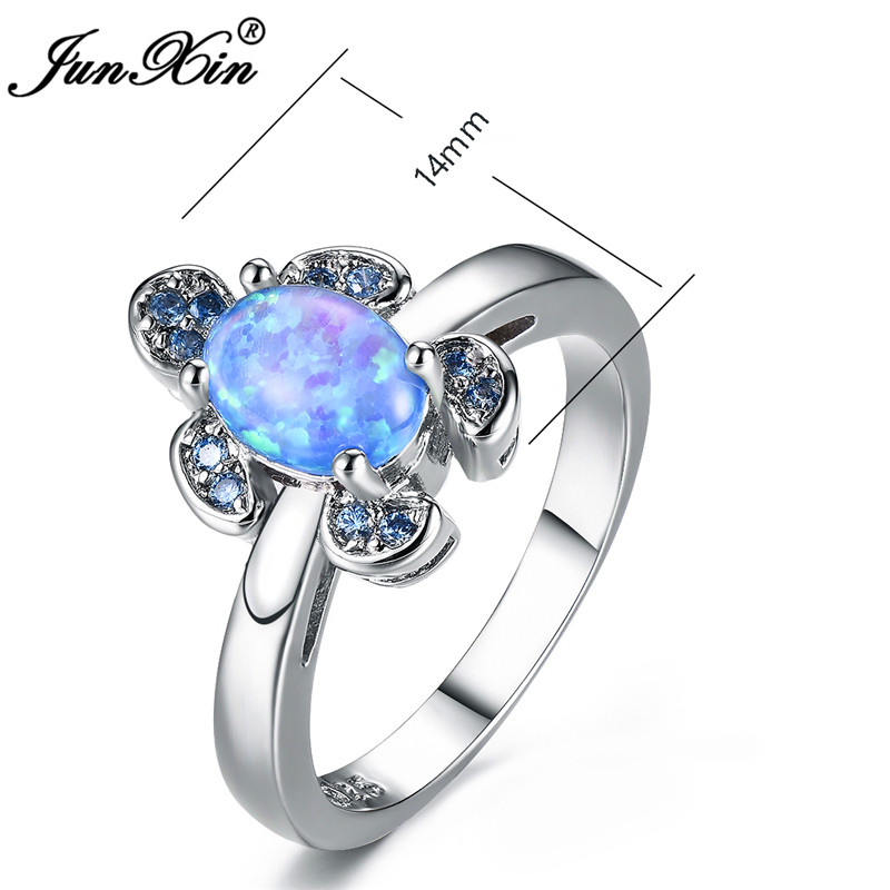 Cute Female Girl Blue Fire Opal Stone Ring 925 Sterling Silver Engagement Rings For Women Boho Frog Animal Wedding Rings