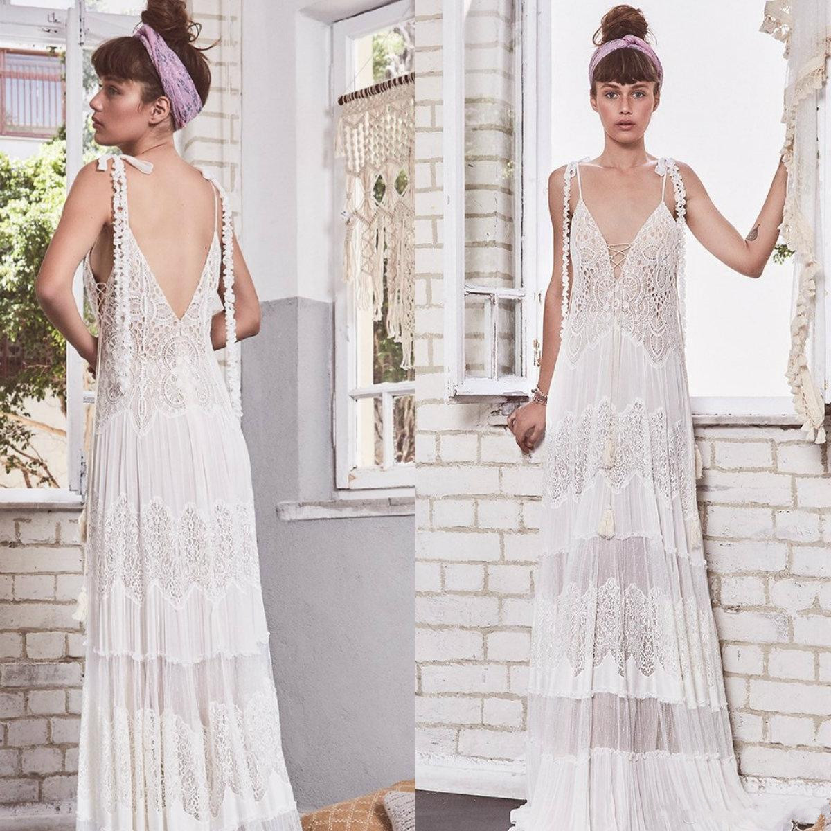 Inbal Raviv Summer Boho 2019 Beach Wedding Dresses Bohemian Lace Spaghetti Strap V Neck Wedding Dress Bridal Gowns Vestidos De Novia