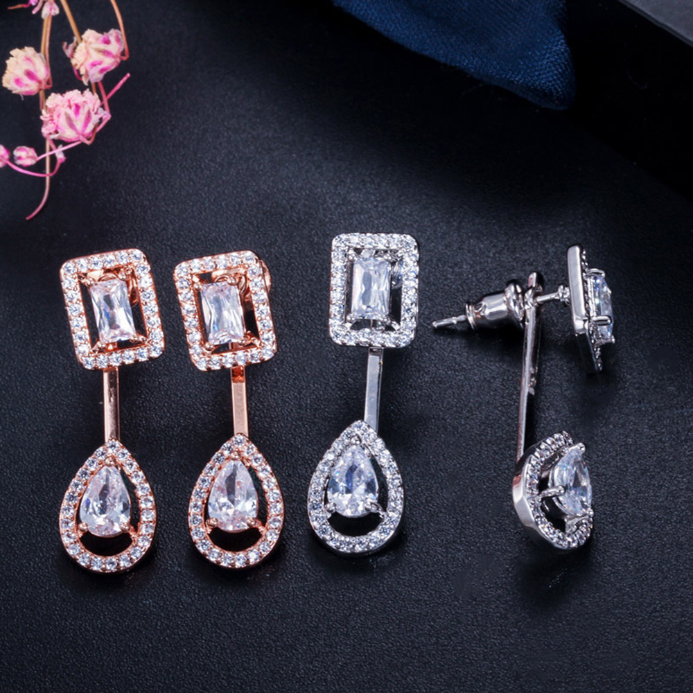 Hip Hop Waterdrop Drop Ear Clip Earrings Full White Zircon Earrings Two Style Wearing Jewelry Wholesale