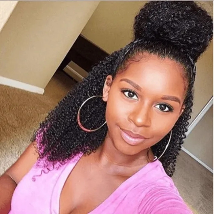 160g Shake and go afro kinky curly ponytail human hair extension half updo bun women human hair extension clip in