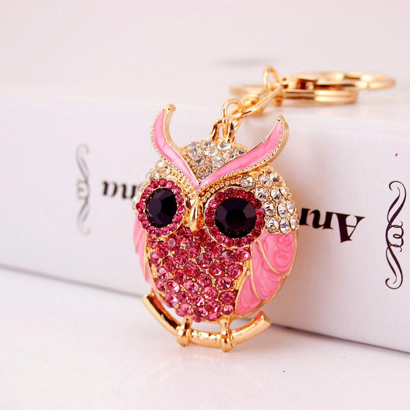 Crystal Rhinestone Key Ring Enamel Alloy Animal Owl Pendant Key Chains Lobster Clasp Keychain Handbag Accessories Car Keyrings Holder