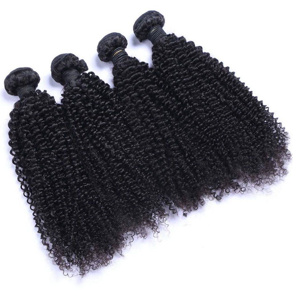 Mongolian Kinky Curly Weave Hair Bundles Human Hair Extensions 4 Bundles Natural Color Hair Weft