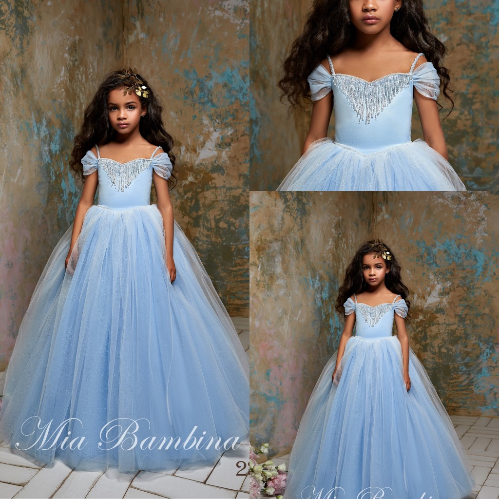 flower girl dresses sweethear beaded sequined short sleeves girl pageant gown open back bow sash ruffle sweep train birthday gowns