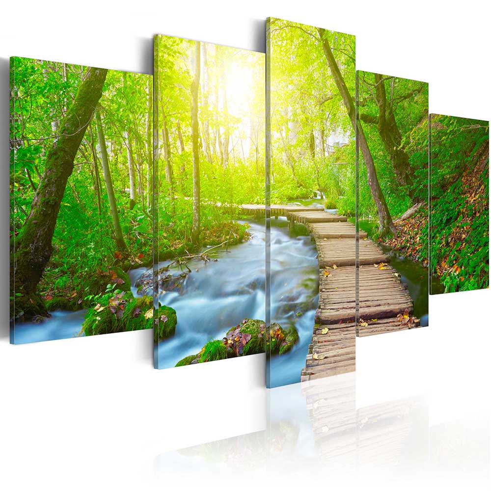Forest Flowing Water Canvas Painting Tree Scenery Landscape Painting Nature Pictures Cuadros Wall Art Home Decor For Living Room Unframed