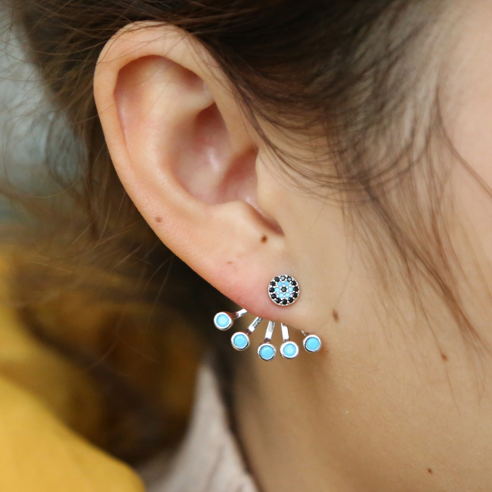 double sided evil eye jacket earring for women 925 sterling silver boho bohemia style lcuky eye earring