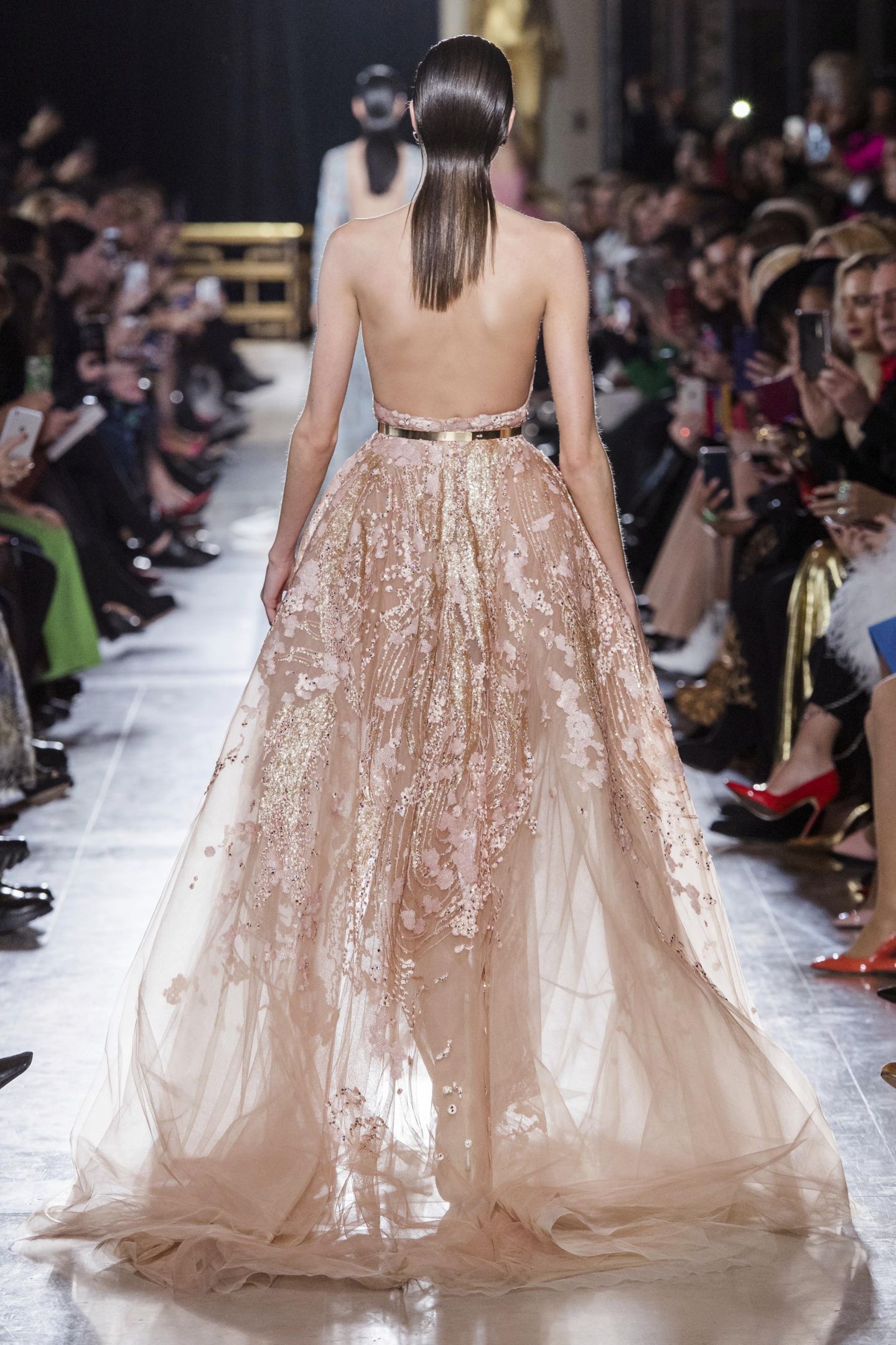 Elie Saab 2020 Evening Dresses Halter Lace Appliques Sexy Backless A Line Prom Dress Designer Sweep Train Custom Made Formal Gowns