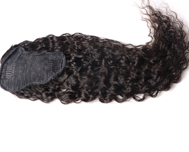 Clip in Ponytail Extension Long Straight Kinky Thick Curly Human Hair Fluffy Pony Tail Wrap Around 24 Inch - Black Brown
