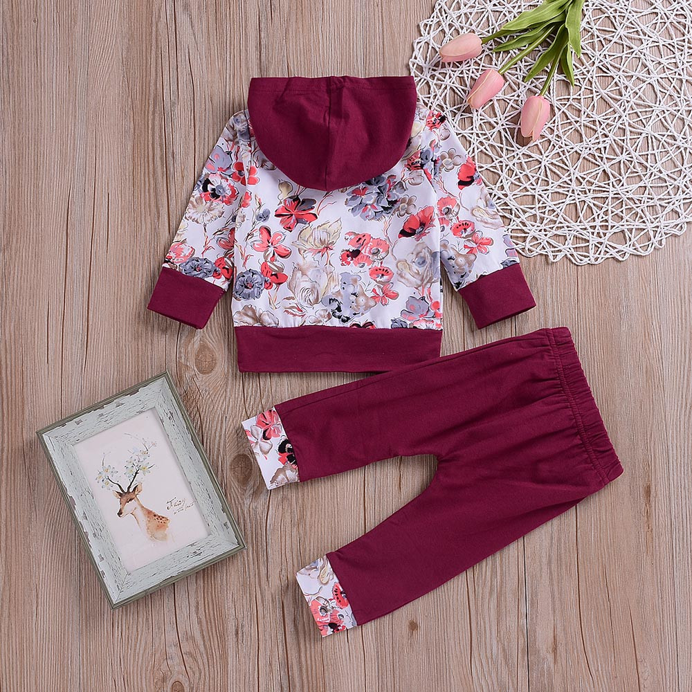 Fashion Baby clothes Boy Girl Clothing Set 2Pcs Floral Tops Hoodie Pants Outfits Set Clothes Winter clothes for children