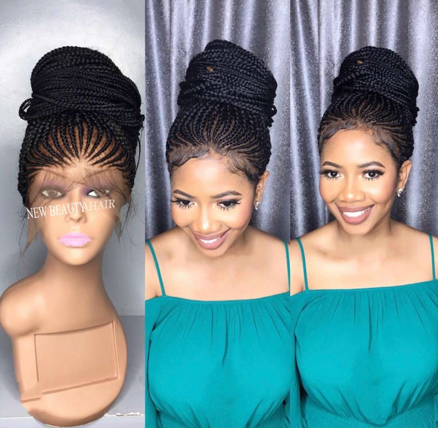 High quality black color lace frontal cornrow braids wig Micro Box Braids wig africa american women style synthetic braids wig lace front