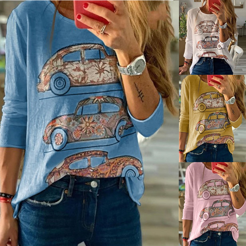 2020 Casual loose female t-shirt short sleeve streetwear Car print aesthetic summer top tee tshirt clothes sale