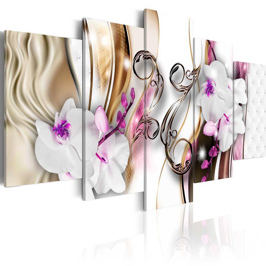 2019 HD 5PCS/Set Red Purple White Orchid Flower Art Print Frameless Canvas Painting Wall Picture Home Decoration,No Frame