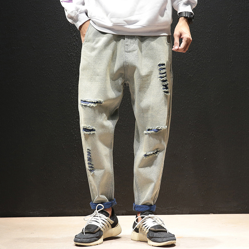 Harem Pants Young Mens M-5XL 2019 Spring Autumn Hole Vintage Harajuku Streetwear Trousers Hip Hop Dance Casual Male Jeans Pants