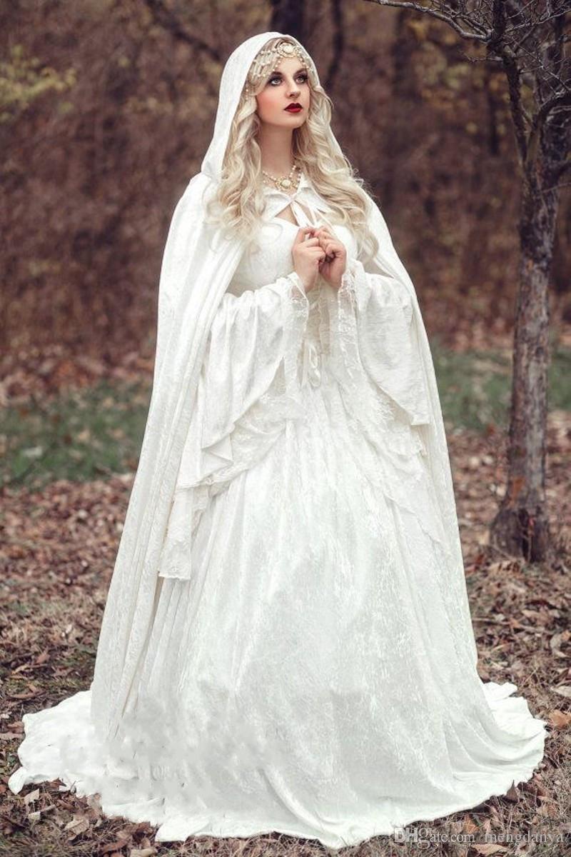 Traditional Medieval Gothic Wedding Dresses For Duchess Scoop Bell Long Sleeves Steam Punk Country Wedding Dresses victorian With Cloak 2019