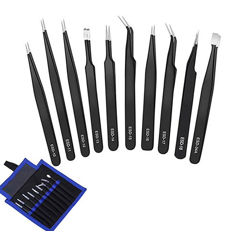 10Pcs/Set ESD Stainless Tweezers Tool Set High Precision Tip Curved Straight Antistatic Tweezer Multifunction Nipper Repair Tool
10Pcs/Set ESD Stainless Tweezers Tool Set High Precision Tip Curved Straight Antistatic Tweezer Multifunction Nipper Repair Tool