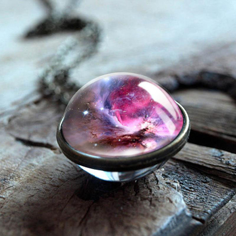 Nebula Galaxy Double Sided Pendant Necklaces For women Mens Glass Art Picture Handmade Statement Universe Planet Jewelry in Bulk