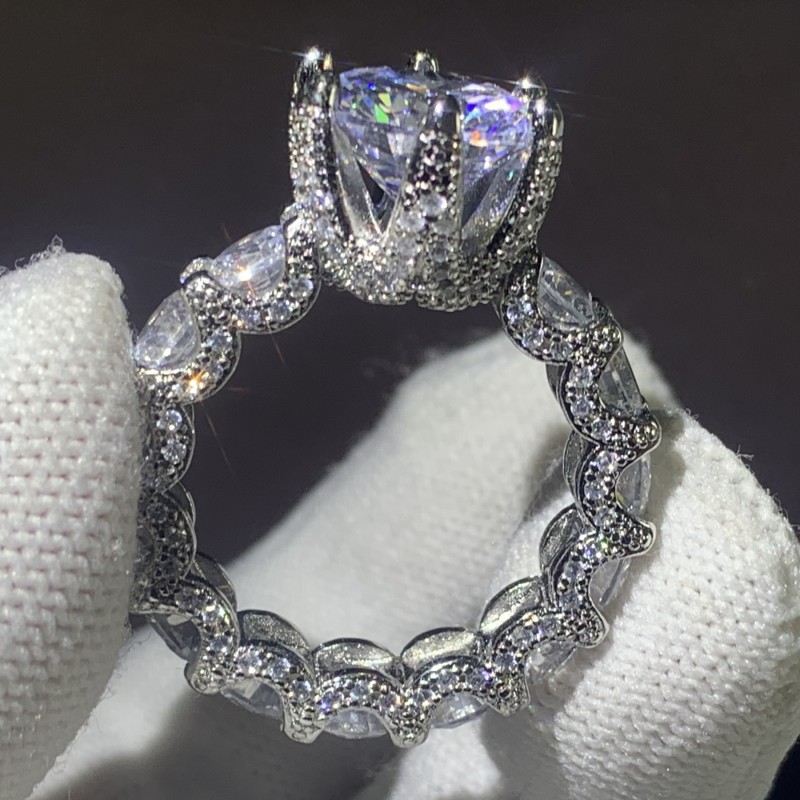 2020 New Arrival Unique Vintage Jewelry 925 Sterling Silver Couple Rings Round Cut White Topaz CZ Diamond Women Wedding Bridal Ring Set Gift