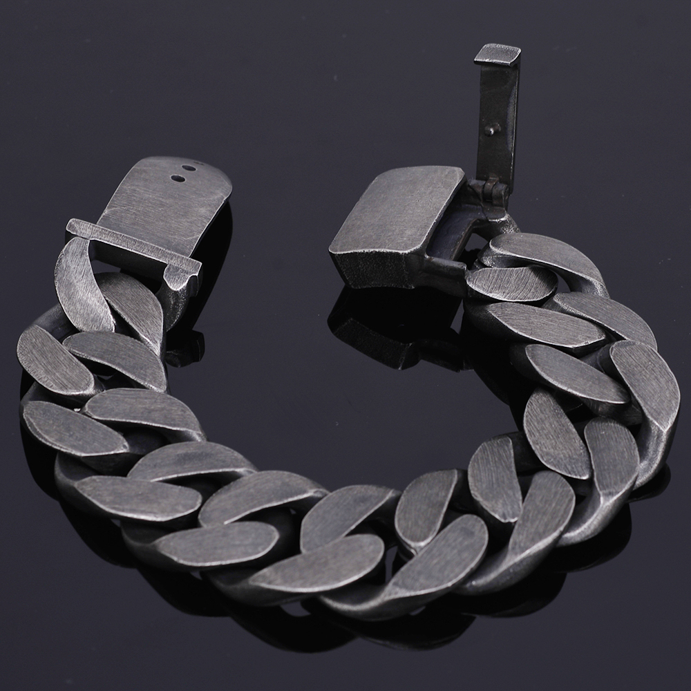 24mm Wide Friendship Mens Bracelets 2018 Black Stainless Steel Charm Man Bracelet Men With Belt Buckle Chain Link Metal Jewelry J190625