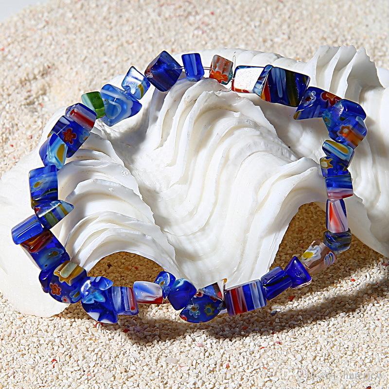 Wholesale-Bangle Charm Bracelets Gemstone Bead Crystal Millefiori Glass Quartz Chip Stretchy Bracelet Bangle