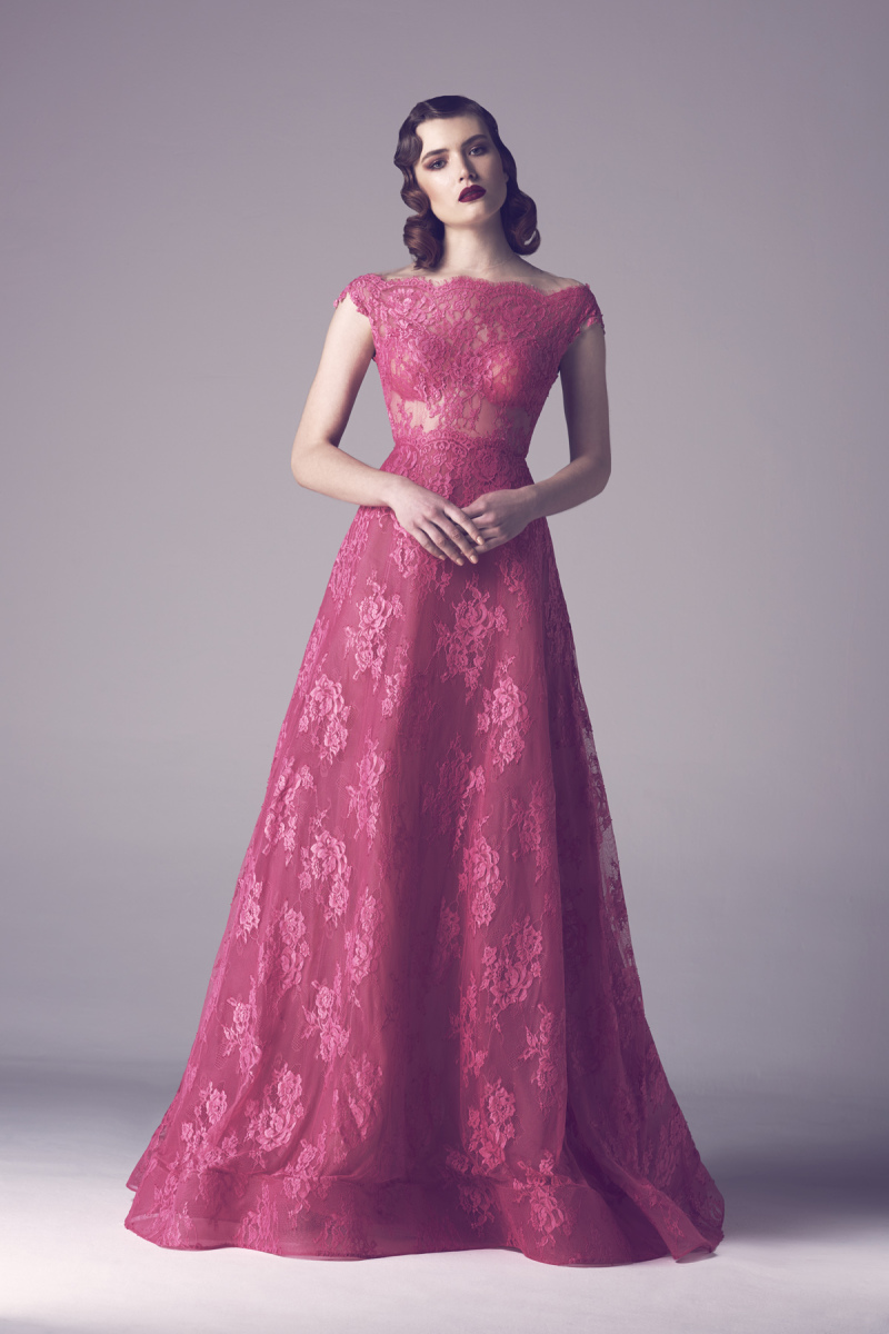 Fadwa Baalbaki Long Party Evening Dresses Vestido de Festa A Line Prom Dresses Illusion Lace Appliques Bateau Neck Formal Gowns