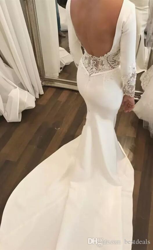 Sleeve Newest Long Mermaid Wedding Dresses Bateau Backless Lace Chapel Train Church Garden Bridal Gowns Vestido De Novia Robe De Marie