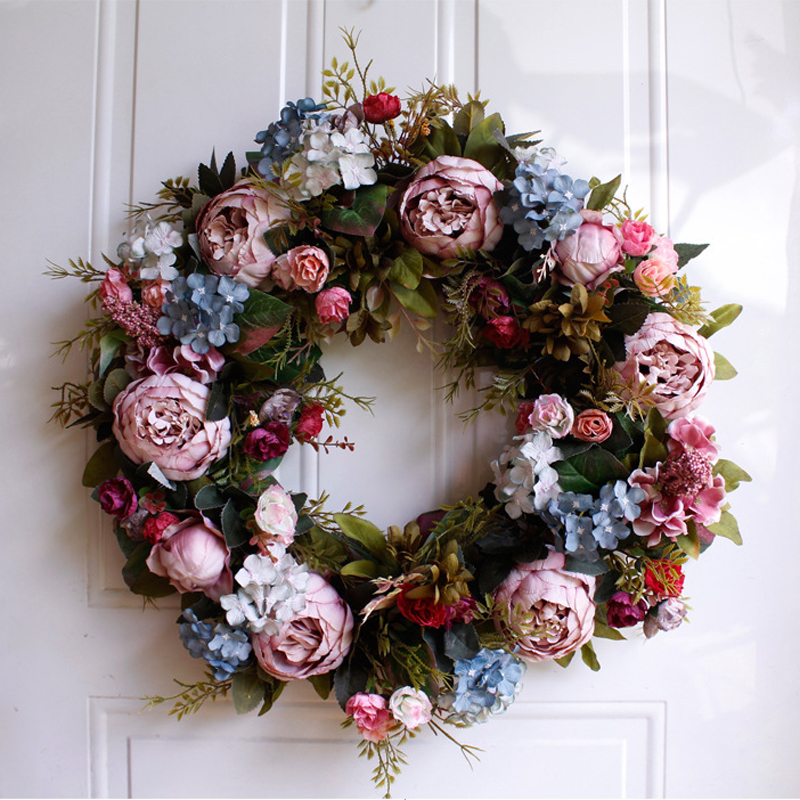 53cm Door Wreath Large Garland Artificial Flower Wreath Wall Hanging Door Decoration Home Decoration Farmhouse Deocr Hawaiian