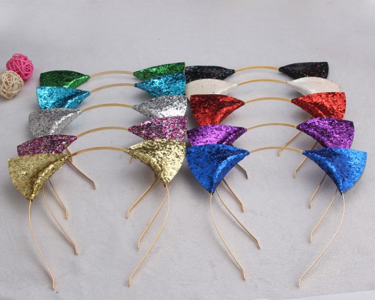 Wholesale Cute Cat Ears Headbands Party Hair Accessories Women Gold Glitter Glequin Headband Headdress