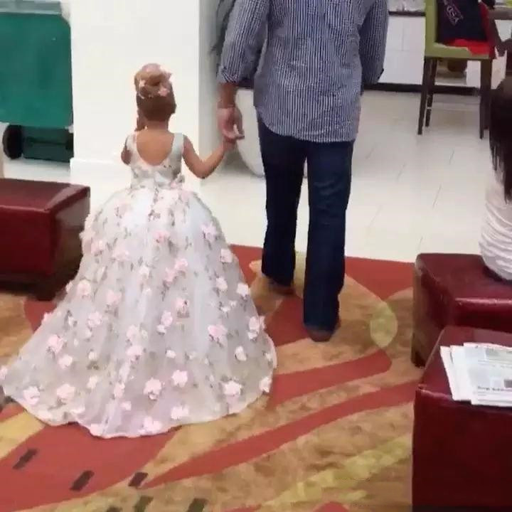 Princess High Low Girls Pageant Dresses with 3D Flowers Puffy Party Birthday Gowns Flower Girl Dress For Weddings