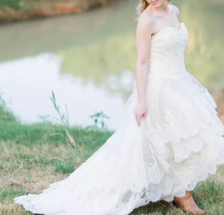 Lace High Low Country Wedding Dresses 2020 Plus Size with Tiered Skirt and Lace Up Back Real Bridal Gowns Handmade vestidos de novia
