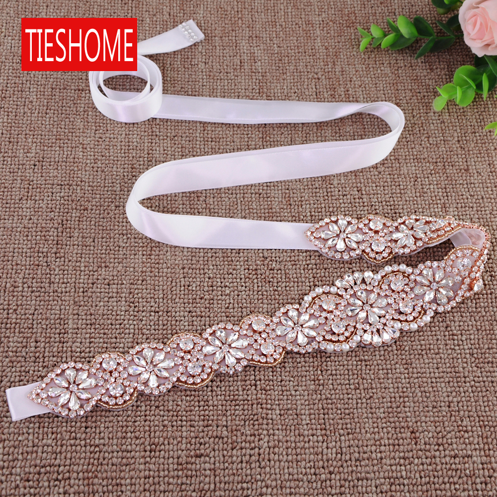Elegant Rose Gold Bridal Sash with Rhinestones - Perfect Addition to Your Wedding Attire