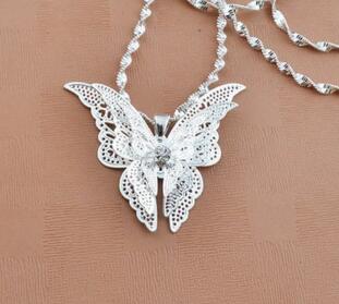 Fashion- New Women Lady Girl 925 Sterling Silver Plated Butterfly Necklace Pendant Fit Charm Fashion Jewelry Christmas Gift