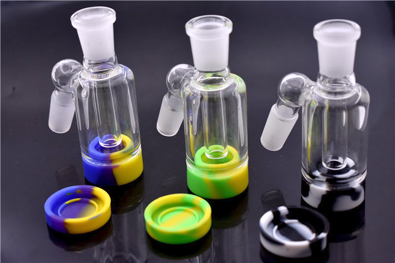 14mm 18mm Glass Ash Catcher with silicone container for glass bong oil rig glass ashcatchers with Detachable silicone base easy clean
